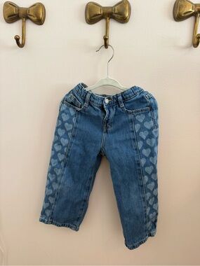 Zara Kids Girls Blue Heart-Pattern Denim Pants